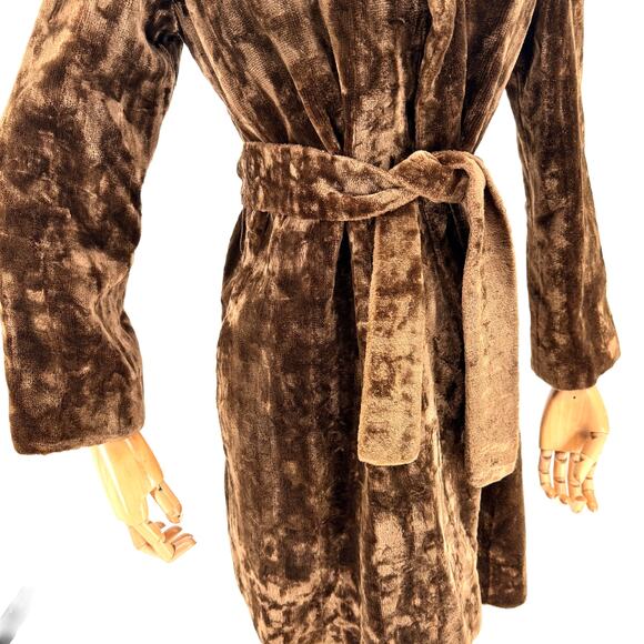Vintage 50s Chocolate Brown Copper Faux Fur Belted Wrap Coat - Picture 4 of 8